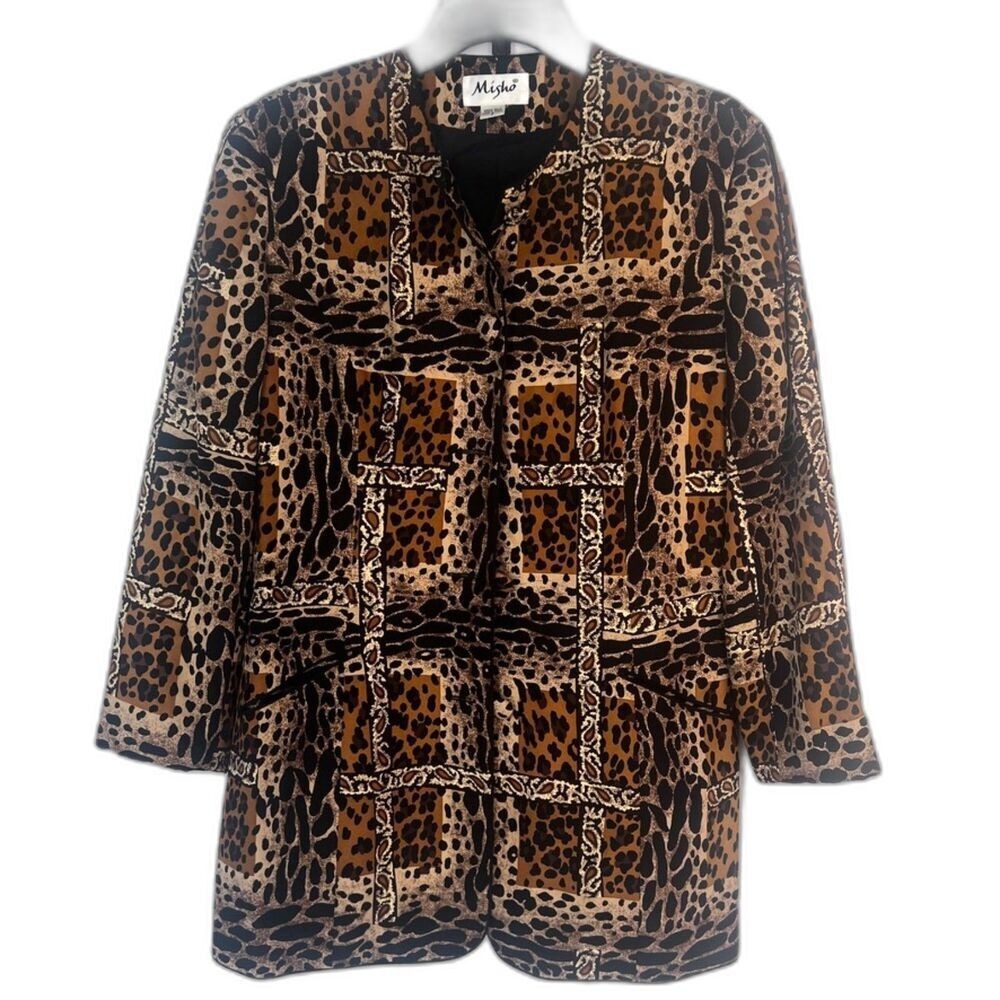 Misho‎ 100% Silk Mixed Print Animal Bold Maximal Long Sleeve Lined Jacket Size 8